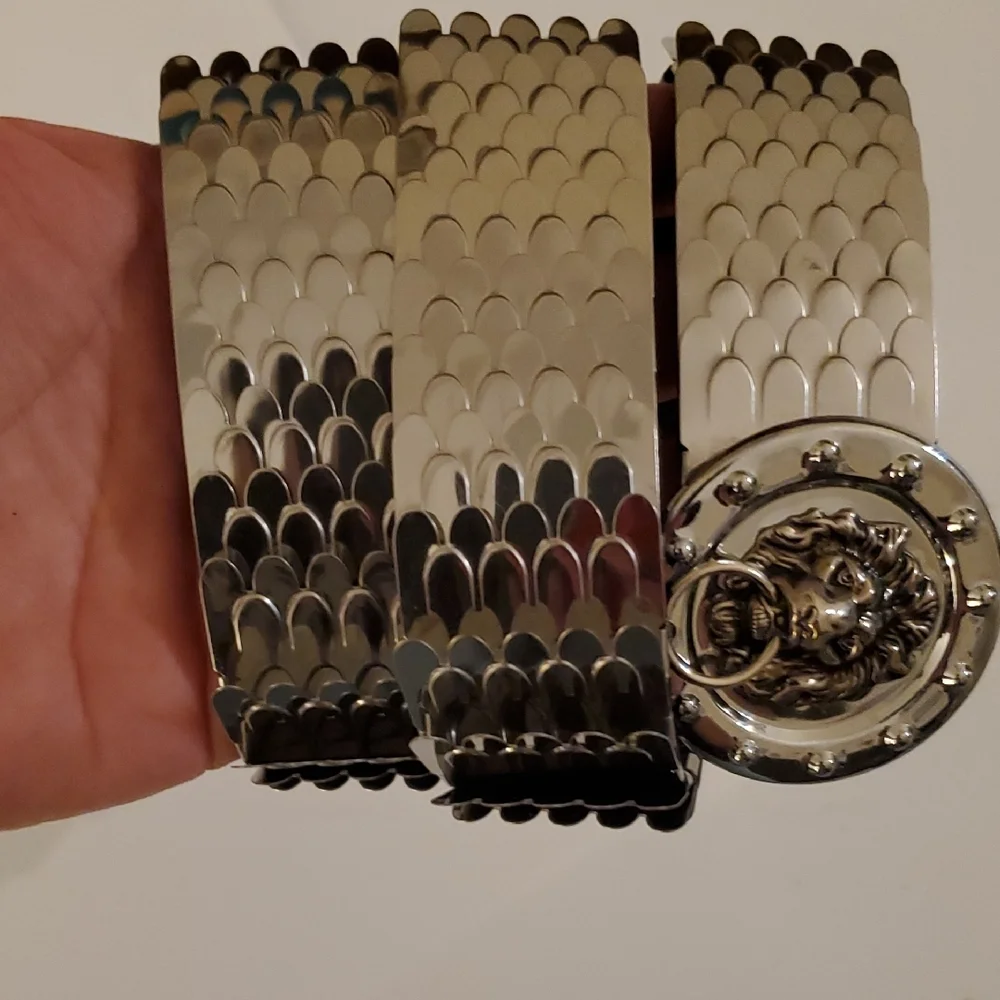 New Silver Metal Stretchy Belt with Decorative Lion Head Buckle Total Length 26